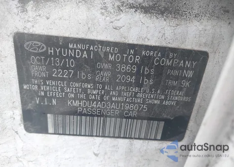 2010 Hyundai Elantra Gls z USA, uszkodzony, nr VIN KMHDU4AD3AU198075